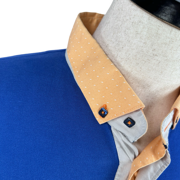 Maceoo Polo Shirt Men’s 3XL XXXL Blue Orange Cotton Performance Contrast Collar - Picture 3 of 10